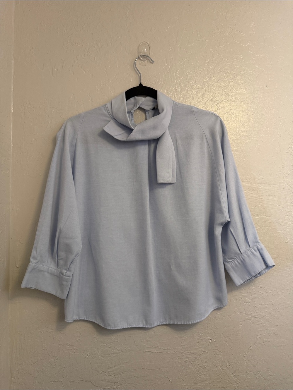 Zara Pale Blue Tie-Neck Blouse